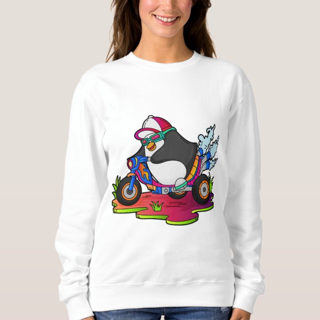 Camiseta Pinguim como Biker com motocicleta (Frente)
