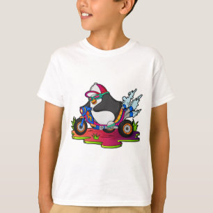 Camiseta Pinguim como Biker com motocicleta