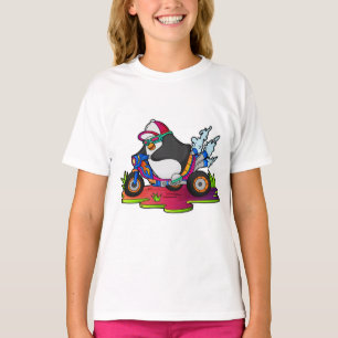Camiseta Pinguim como Biker com motocicleta