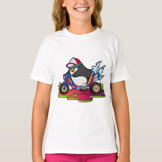 Camiseta Pinguim como Biker com motocicleta (Frente)