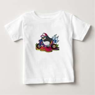 Camiseta Pinguim como Biker com motocicleta