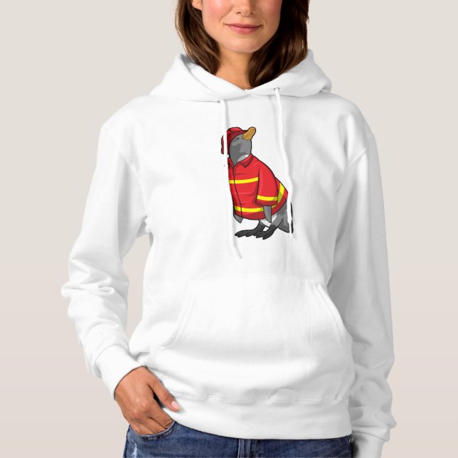 Camiseta Pinguim como Bombeiro com Capacete (Frente)