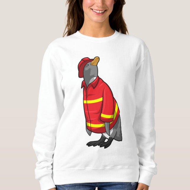 Camiseta Pinguim como Bombeiro com Capacete (Frente)