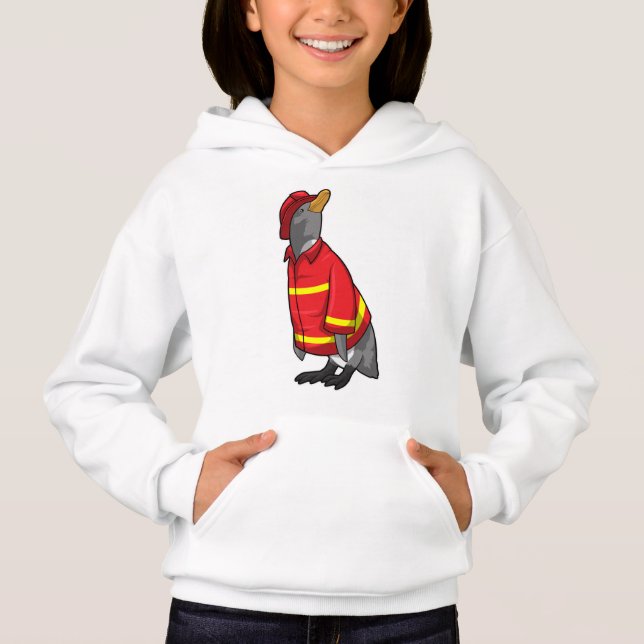 Camiseta Pinguim como Bombeiro com Capacete (Frente)
