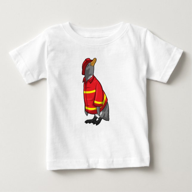 Camiseta Pinguim como Bombeiro com Capacete (Frente)
