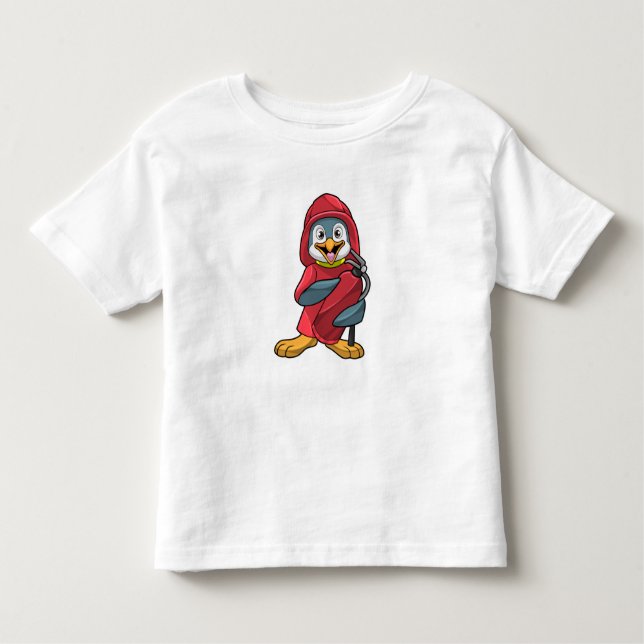 Camiseta Pinguim como Bombeiro com Extinguista (Frente)