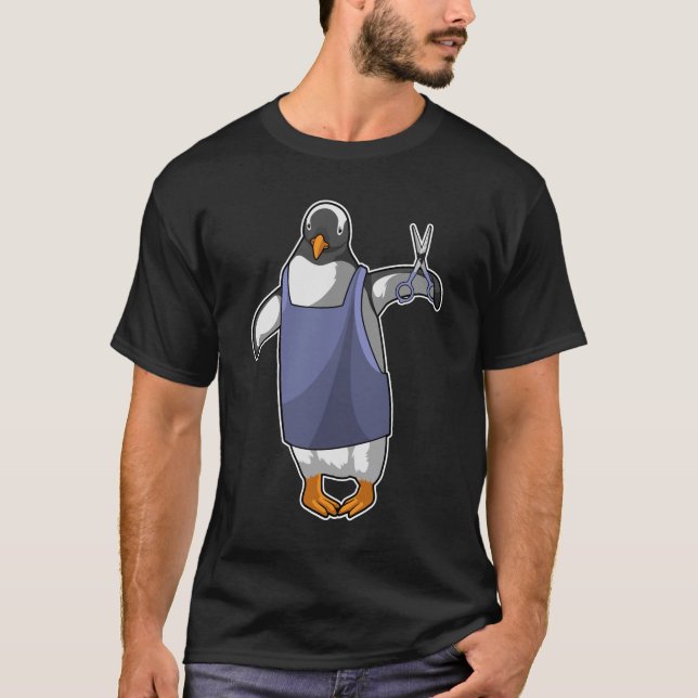 Camiseta Pinguim como cabeleireiro com tesoura (Frente)