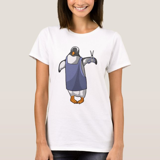 Camiseta Pinguim como cabeleireiro com tesoura (Frente)