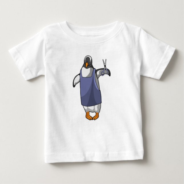 Camiseta Pinguim como cabeleireiro com tesoura (Frente)