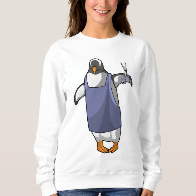 Camiseta Pinguim como cabeleireiro com tesoura (Frente)
