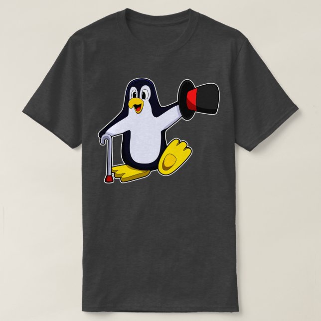 Camiseta Pinguim como cavalheiro com palito de chapéu (Frente do Design)
