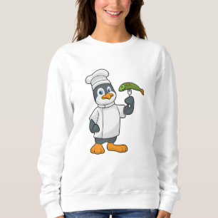 Camiseta Pinguim como cozinheiro com placa de peixe e Cozin