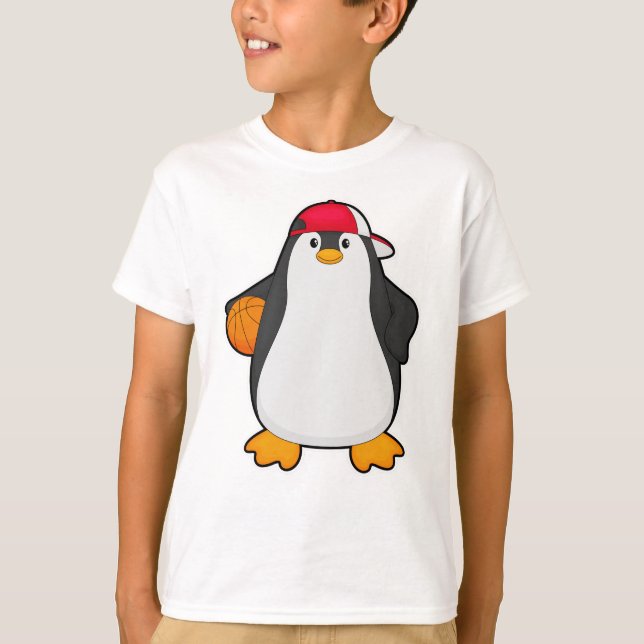 Camiseta Pinguim como jogador de basquete com bola de basqu (Frente)