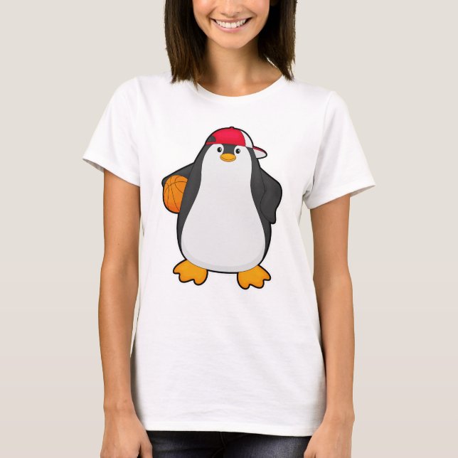 Camiseta Pinguim como jogador de basquete com bola de basqu (Frente)