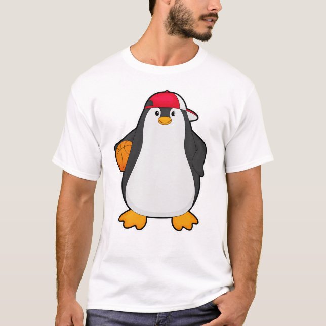 Camiseta Pinguim como jogador de basquete com bola de basqu (Frente)