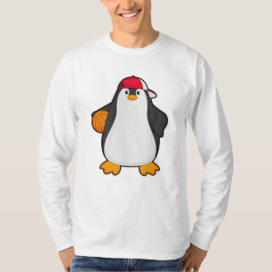 Camiseta Pinguim como jogador de basquete com bola de basqu