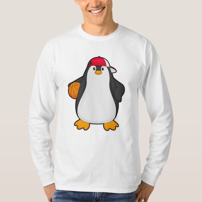 Camiseta Pinguim como jogador de basquete com bola de basqu (Frente)