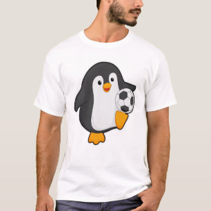 Camiseta Pinguim como jogador de futebol com bola de futebo