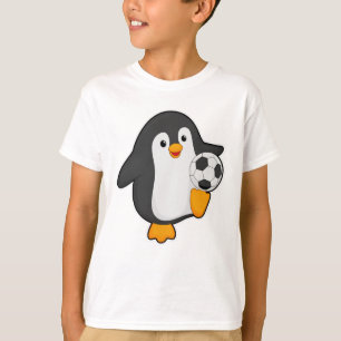 Camiseta Pinguim como jogador de futebol com bola de futebo