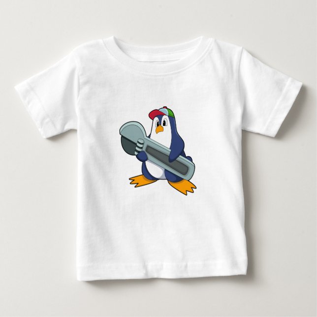 Camiseta Pinguim como Mecânico com Ferramenta (Frente)