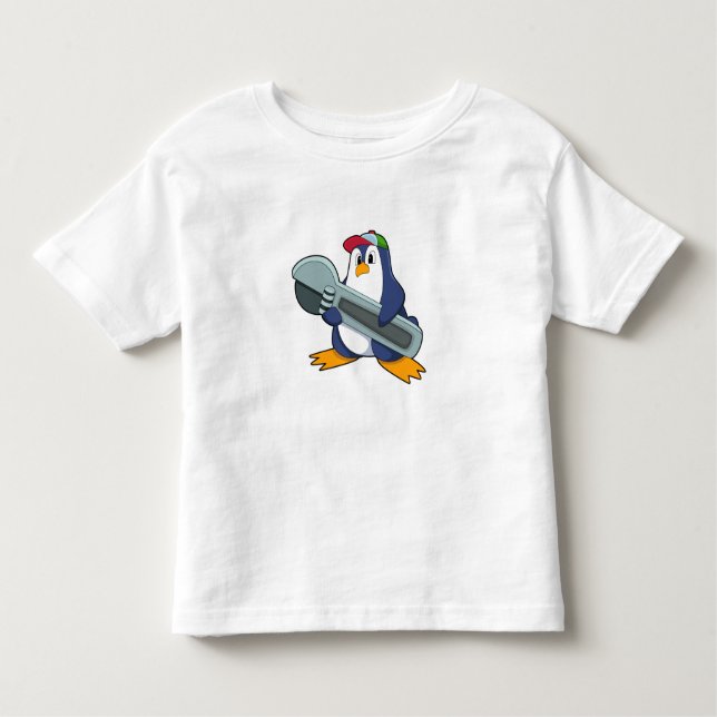 Camiseta Pinguim como Mecânico com Ferramenta (Frente)