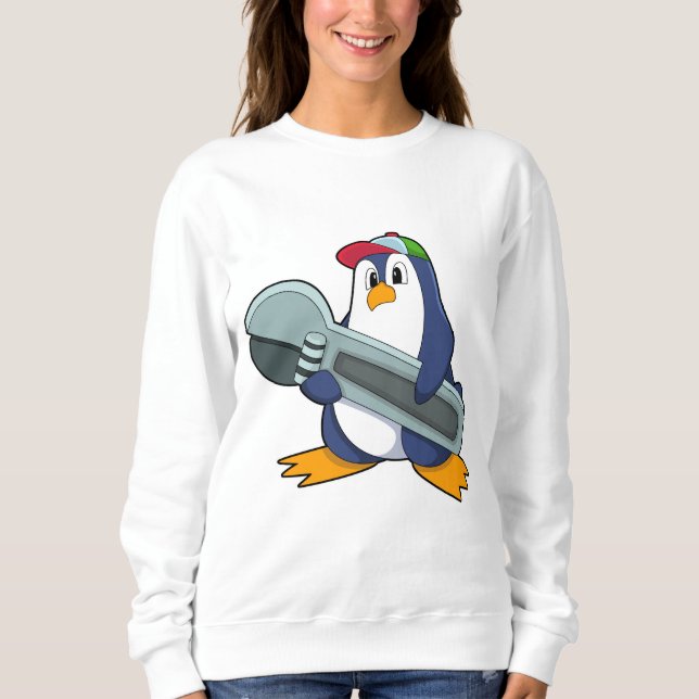 Camiseta Pinguim como Mecânico com Ferramenta (Frente)
