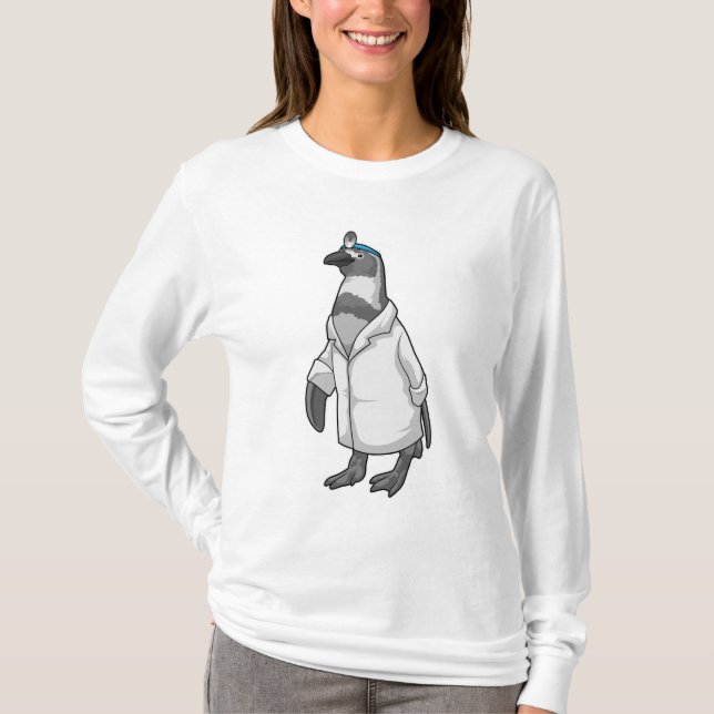 Camiseta Pinguim como médico com casaco de médico (Frente)