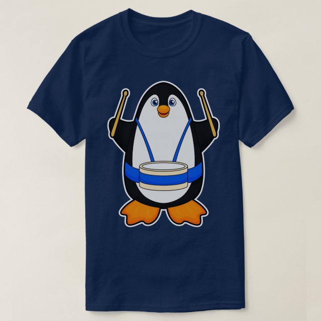 Camiseta Pinguim como músico com tambor (Frente do Design)