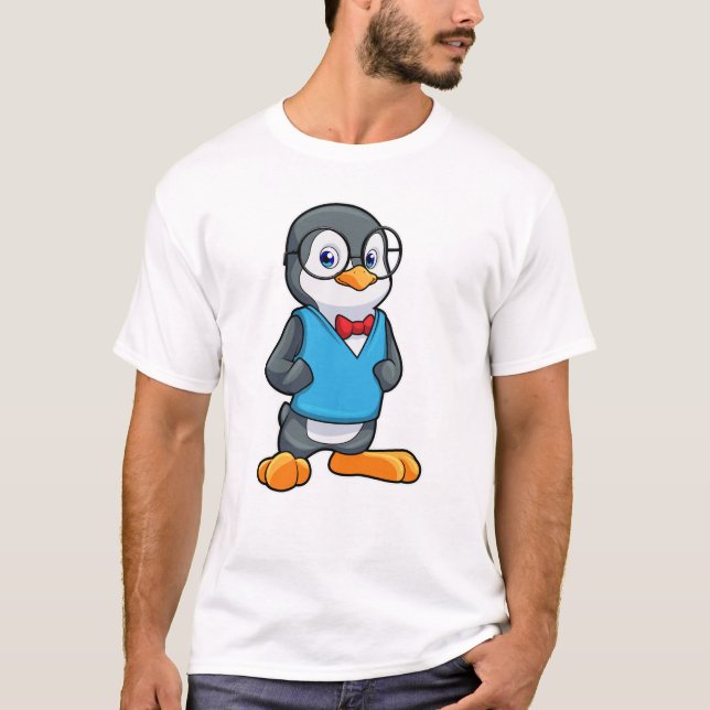 Camiseta Pinguim como Nerd de óculos (Frente)
