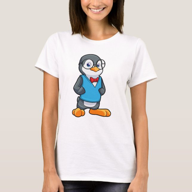 Camiseta Pinguim como Nerd de óculos (Frente)