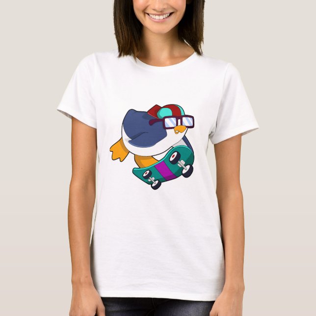 Camiseta Pinguim como Patinador com skate (Frente)