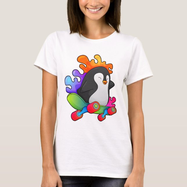 Camiseta Pinguim como Patinador com skate (Frente)