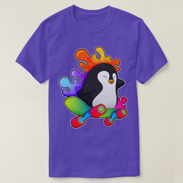 Camiseta Pinguim como Patinador com skate (Frente do Design)