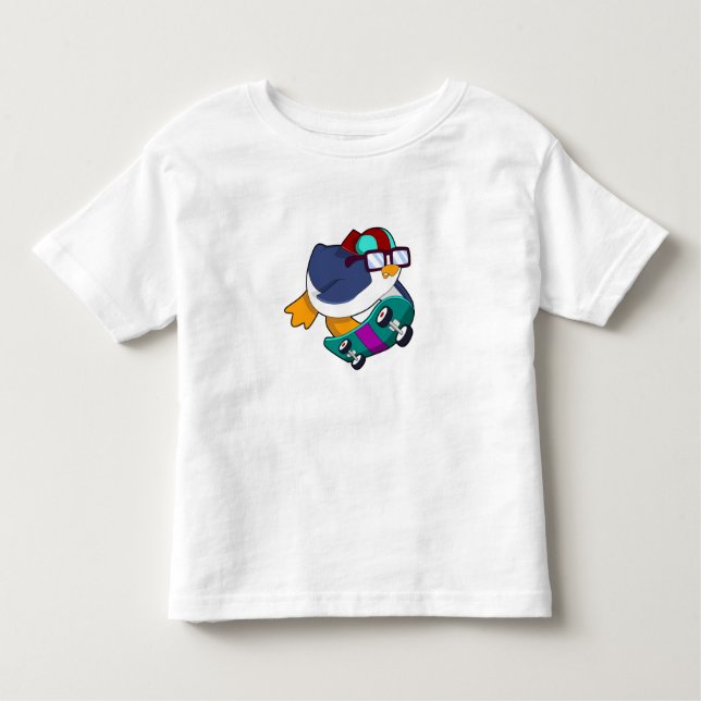Camiseta Pinguim como Patinador com skate (Frente)