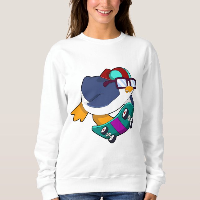 Camiseta Pinguim como Patinador com skate (Frente)