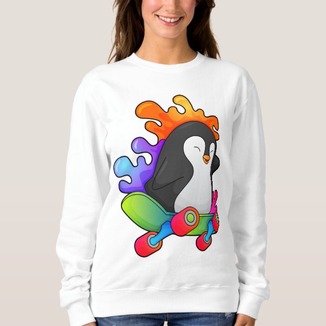 Camiseta Pinguim como Patinador com skate (Frente)