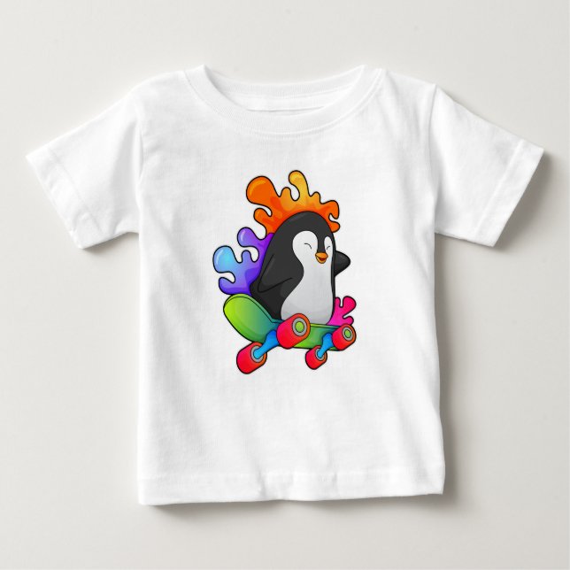 Camiseta Pinguim como Patinador com skate (Frente)