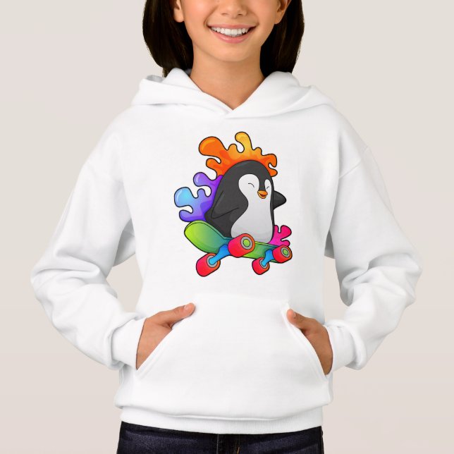 Camiseta Pinguim como Patinador com skate (Frente)