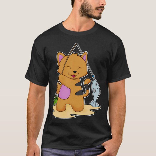 Camiseta Pinguim como Pescador com Peixe (Frente)
