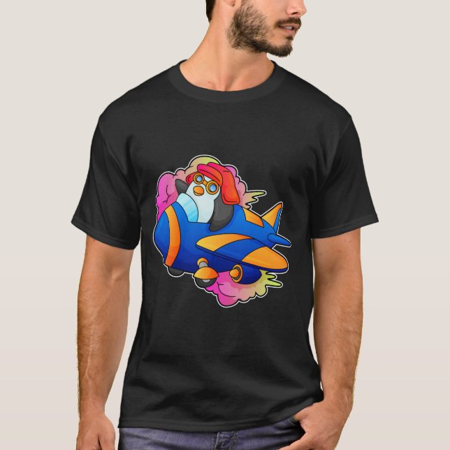 Camiseta Pinguim como piloto com avião (Frente)