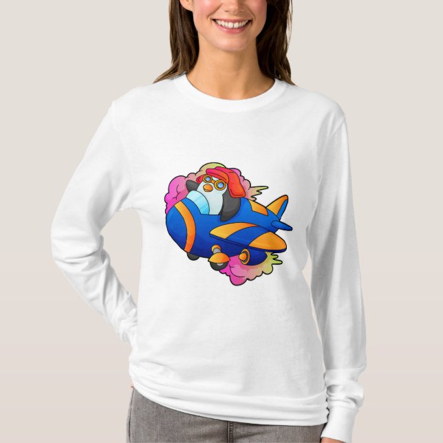 Camiseta Pinguim como piloto com avião (Frente)