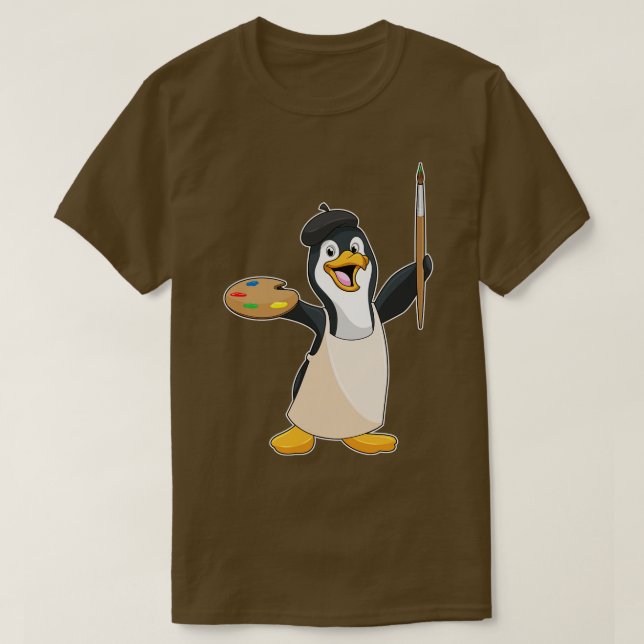 Camiseta Pinguim como Pintor com Cor do Pincel (Frente do Design)