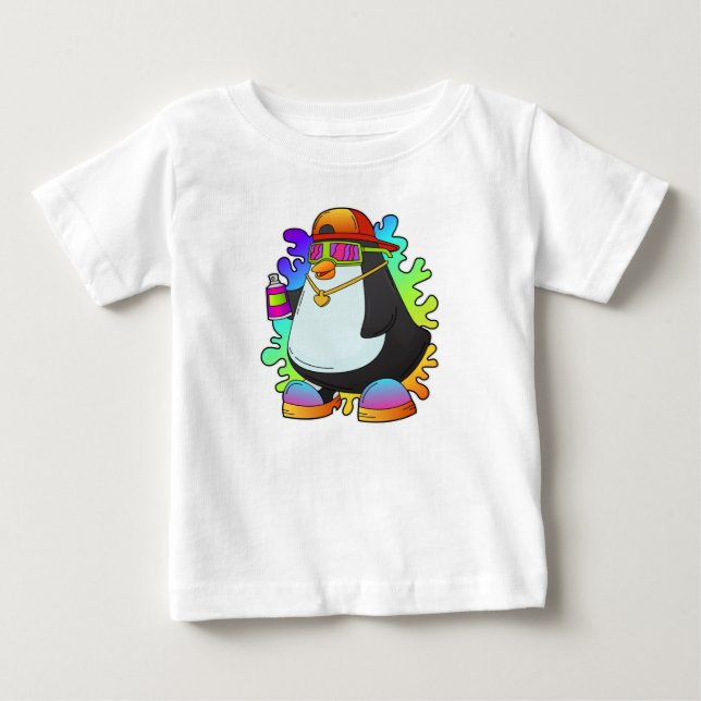 Camiseta Pinguim como Pintor com Spray (Frente)