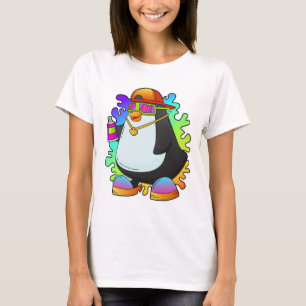 Camiseta Pinguim como Pintor com Spray