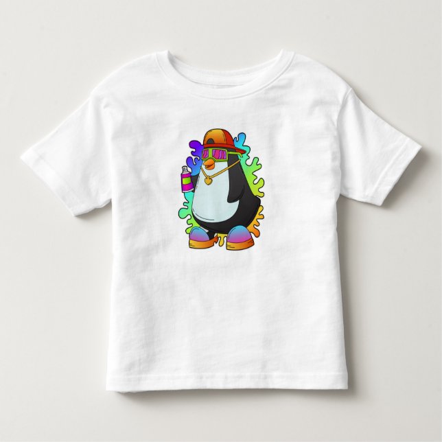 Camiseta Pinguim como Pintor com Spray (Frente)