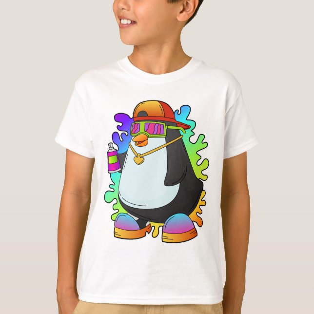 Camiseta Pinguim como Pintor com Spray (Frente)