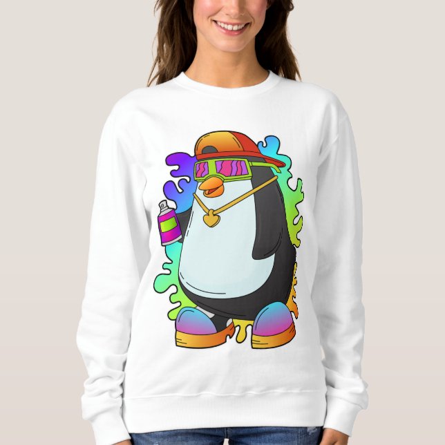 Camiseta Pinguim como Pintor com Spray (Frente)