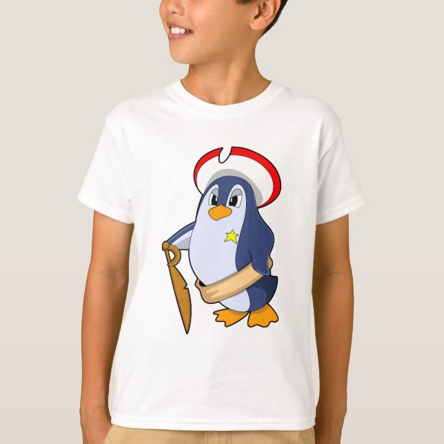 Camiseta Pinguim como Pirata com Chapéu (Frente)