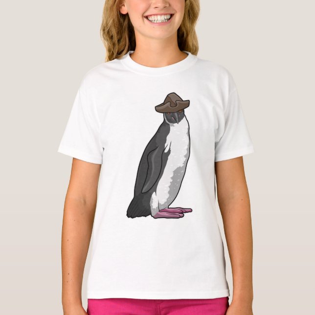 Camiseta Pinguim como Pirata com Chapéu (Frente)