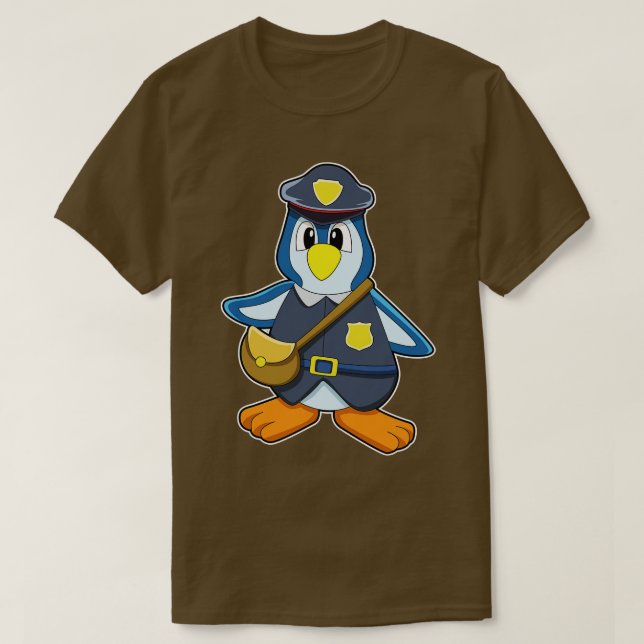 Camiseta Pinguim como policial com bolsa (Frente do Design)